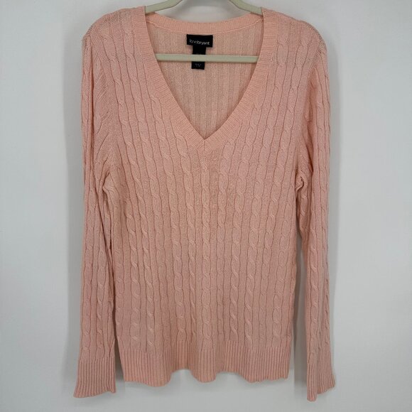 3/$25 Lane Bryant Cable Knit Sweater 14 / 16 Pullover V Neck Light Pink Angora - Picture 1 of 6